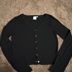Black V-Neck Button-Up Women's Sweater